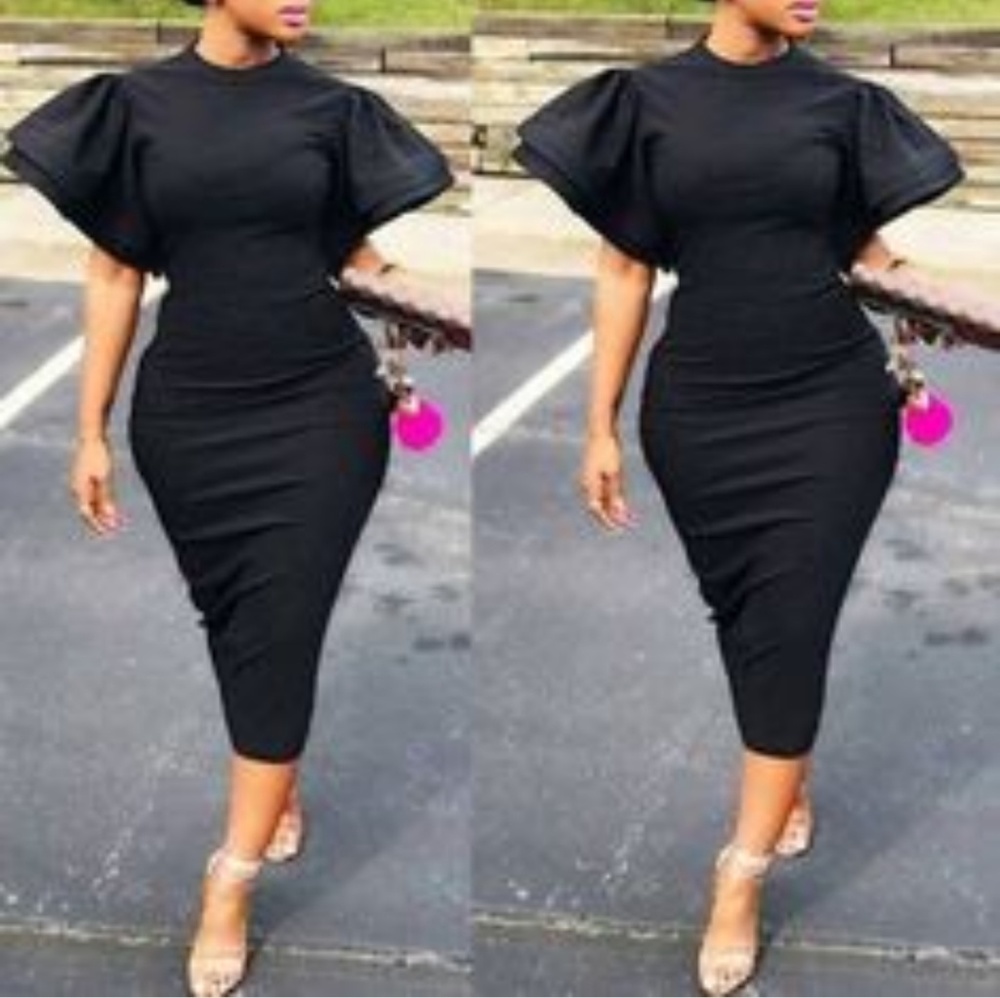 Bell sleeve body con dress